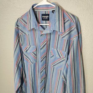 Wrangler Western Shirts Mens Sz 2XT Pearl Snaps Long Sleeve Button Up Blue